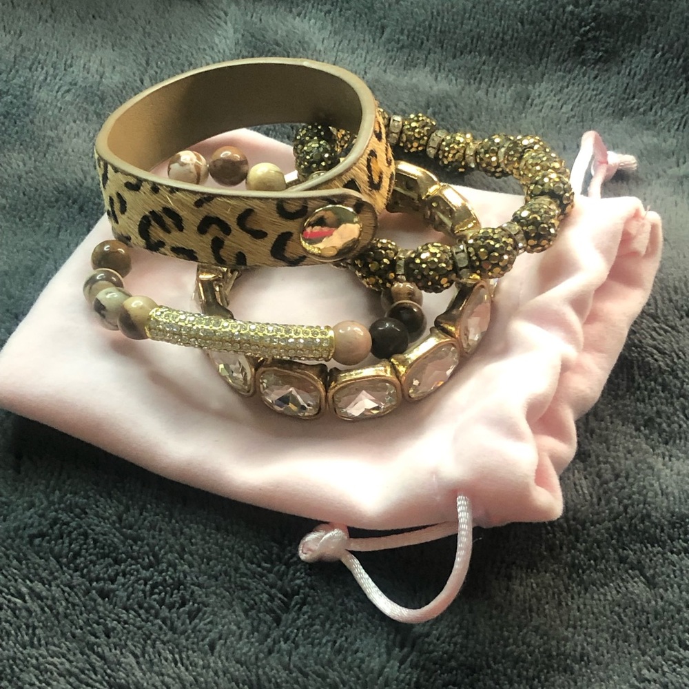 Leopard print with Rhinestone Beaded Bracelet Set